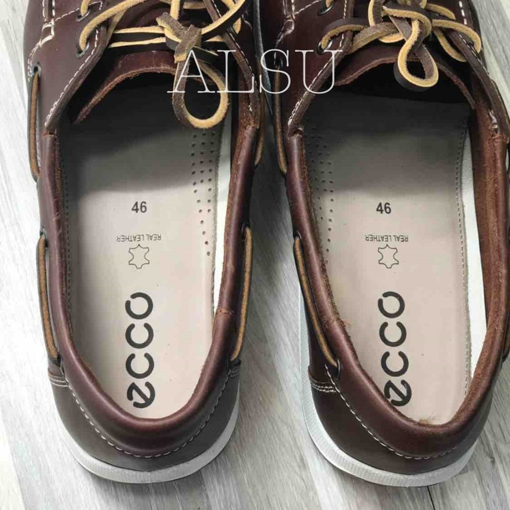 ECCO Dip Moc Boat Cognac Leather Brown AUTHENTIC - Picture 5 of 8